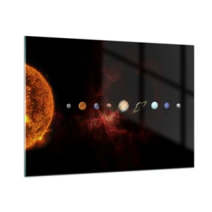Obraz na szkle - Układ planetarny z Słońcem na czarnym tle - 100x70cm - Nasza okolica - Nowoczesna dekoracja ścienna do salonu, kuchni i sypialni ARTTOR