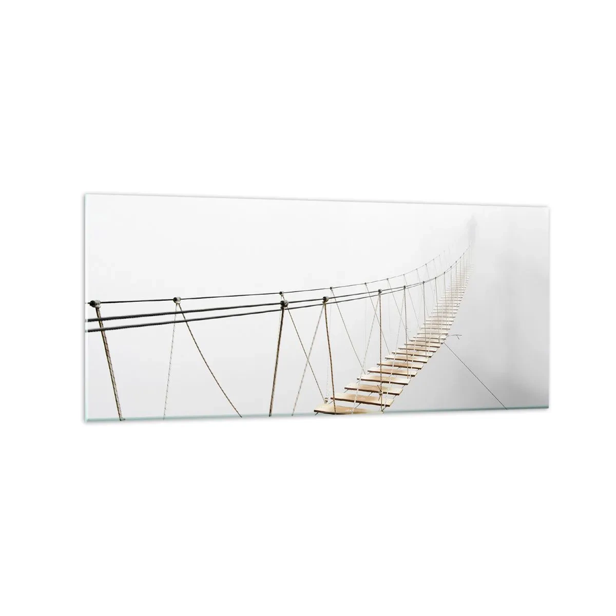 Obraz na szkle - Wiszący most we mgle z perspektywy minimalizmu - 120x50cm - Dokąd cię zaprowadzi? - Nowoczesna dekoracja ścienna do salonu i sypialni ARTTOR