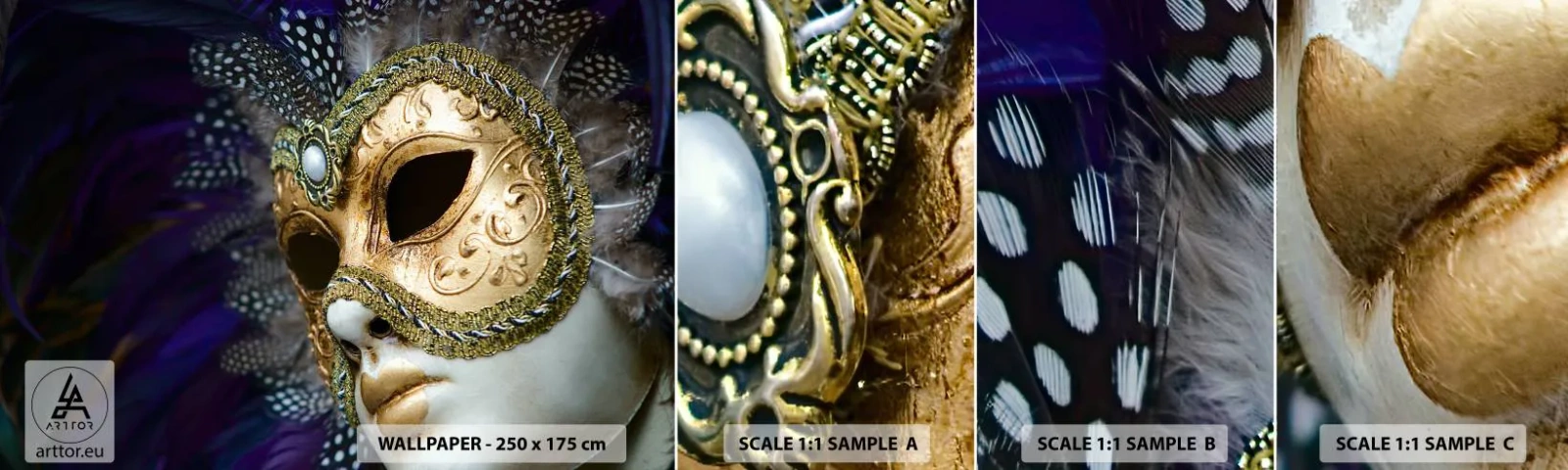 Fototapeta Próbka Standard Eco - Portret wenecki w złocie - Maska, Sztuka, Wenecja - 100x30 cm