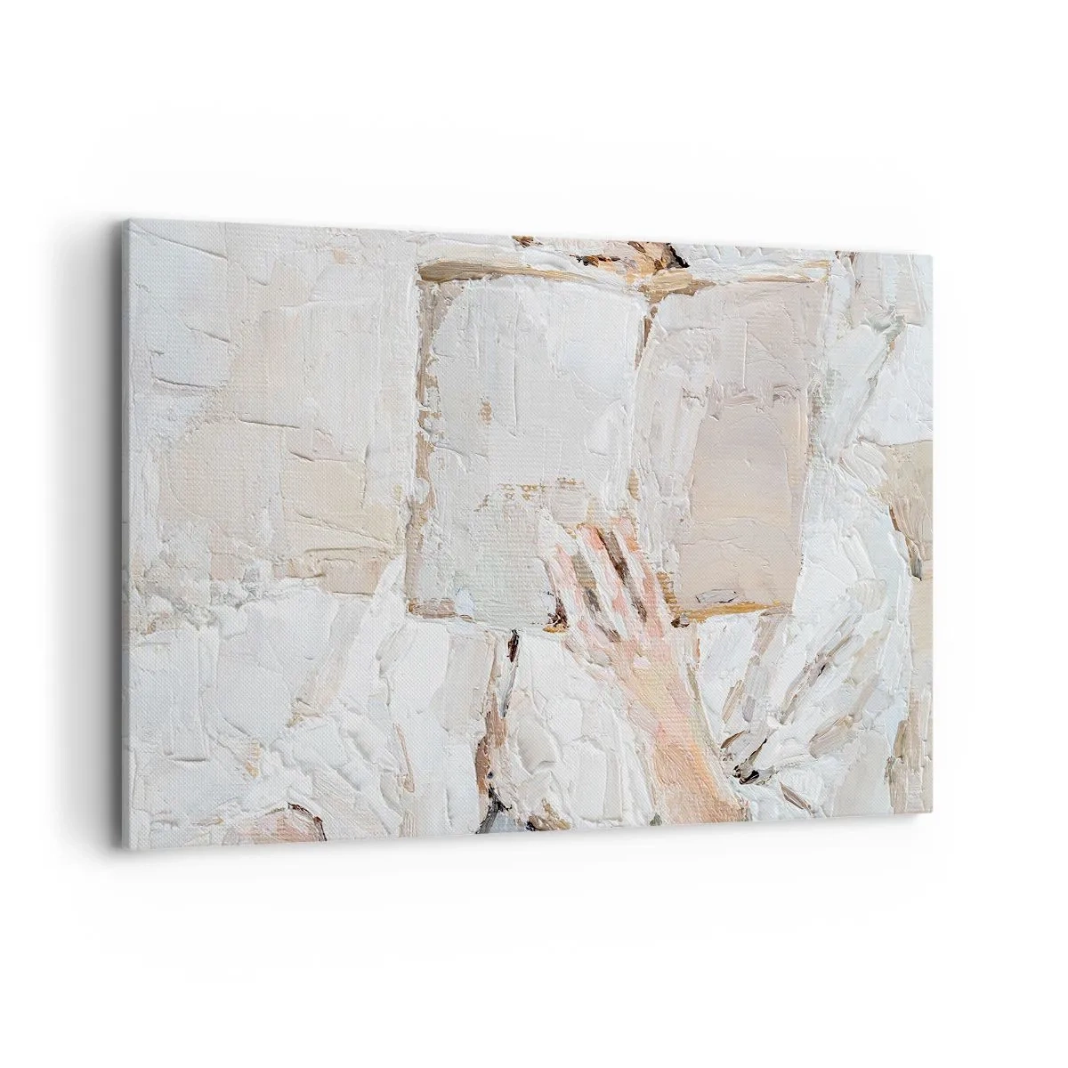 Obraz na płótnie - Impresjonistyczny obraz dłoni trzymającej otwartą książkę - 120x80cm - W innym świecie - Nowoczesna dekoracja ścienna do salonu, kuchni i sypialni ARTTOR