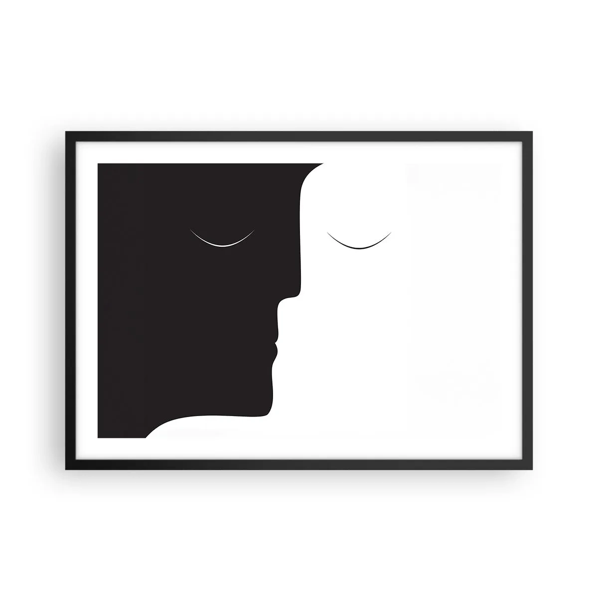 Plakat w czarnej ramie - Minimalistyczna sylwetka dwóch twarzy w kontrastowych kolorach - 70x50cm - Jedność przeciwieństw - Nowoczesna dekoracja ścienna do salonu i sypialni ARTTOR