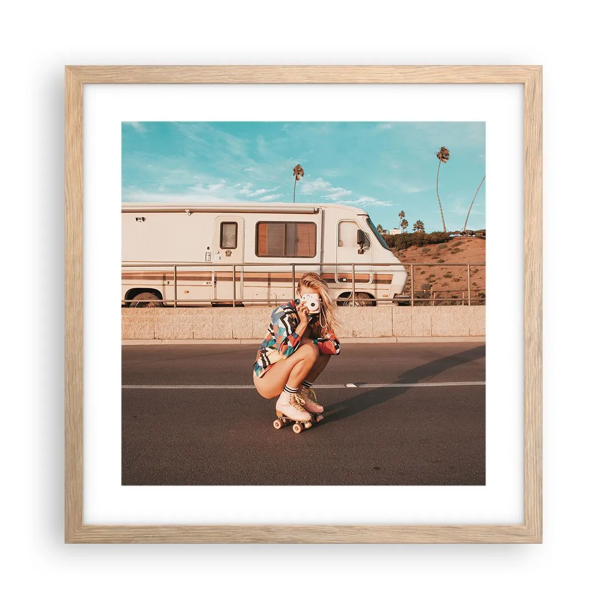 Plakat w ramie jasny dąb - Uśmiech, proszę! - 40x40 cm