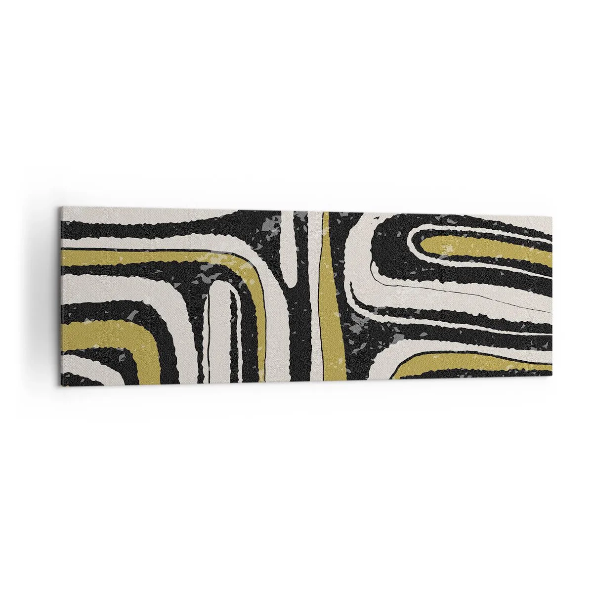 Obraz na płótnie - Abstrakcyjny wzór w czerni, bieli i złocie - 160x50cm - Kompozycja: trakty i zaułki - Nowoczesna dekoracja ścienna do salonu i sypialni ARTTOR