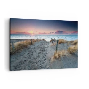 Obraz na płótnie - Ścieżka prowadząca na plażę o zachodzie słońca - 100x70cm - Rozlałeś tęczę blasków promienistą… - Nowoczesna dekoracja ścienna do salonu, kuchni i sypialni ARTTOR