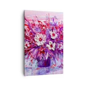 Obraz na płótnie - Kolorowy bukiet kwiatów w różowych i fioletowych tonacjach - 80x120cm - Niewinność i namiętność  - Nowoczesna dekoracja ścienna do salonu i sypialni ARTTOR