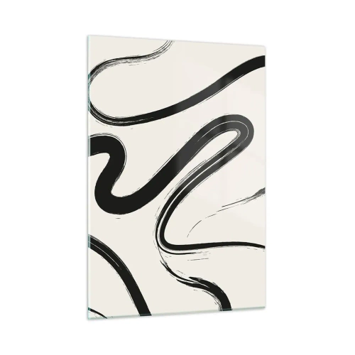 Obraz na szkle - Dynamiczne czarne linie na jasnym tle w stylu abstrakcji - 50x70cm - Czarno-biała fanaberia - Nowoczesna dekoracja ścienna do salonu, kuchni i sypialni ARTTOR