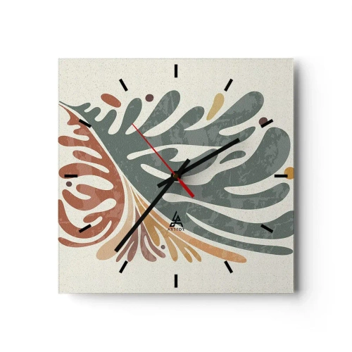 Zegar ścienny - Kolorowy abstrakcyjny liść na jasnym tle - 30x30cm - Wielobarwny liść - Nowoczesna dekoracja ścienna do salonu i sypialni ARTTOR