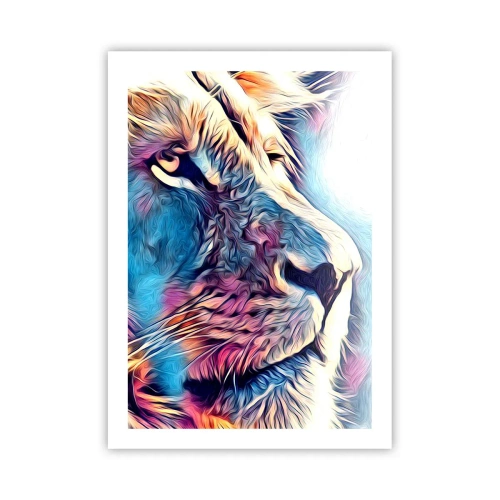 Plakat - Kolorowy portret lwa w artystycznym stylu z intensywnymi barwami - 50x70cm - Mądrość natury - Nowoczesna dekoracja ścienna do salonu, kuchni i sypialni ARTTOR