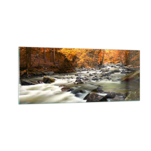 Obraz na szkle - Potok w złotym lesie - 100x40 cm