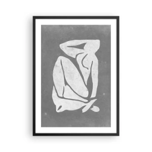 Plakat w czarnej ramie - Minimalistyczna sylwetka kobiety w odcieniach szarości - 50x70cm - W zamyśleniu - Nowoczesna dekoracja ścienna do salonu i sypialni ARTTOR