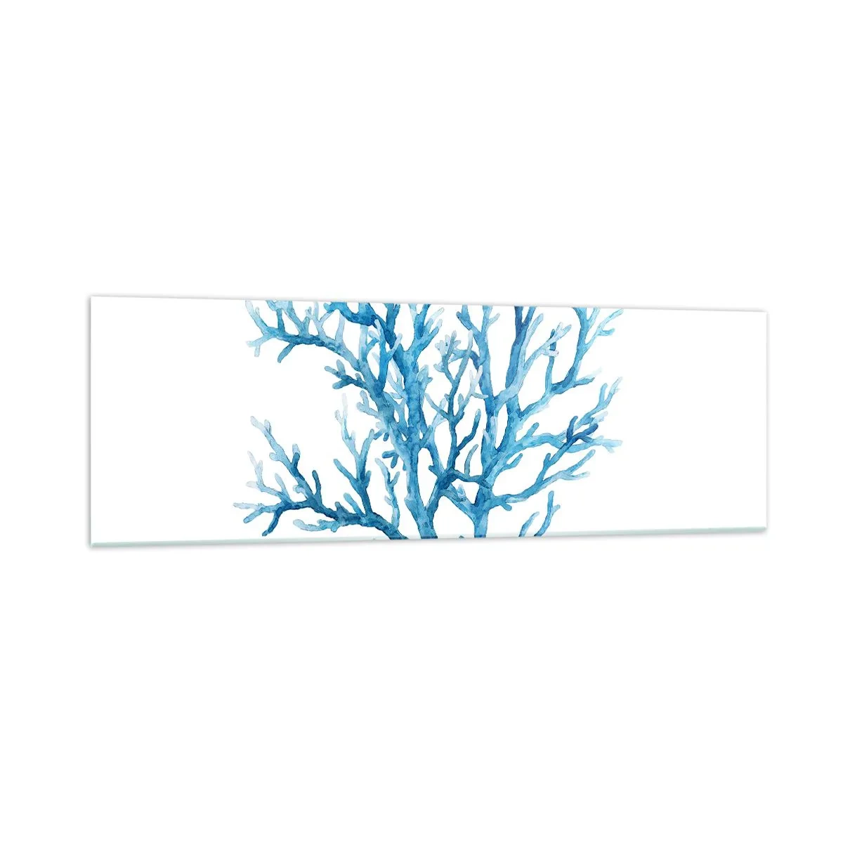 Obraz na szkle - Błękitny koral na białym tle o minimalistycznym charakterze - 160x50cm - Morski filigran - Nowoczesna dekoracja ścienna do salonu i sypialni ARTTOR
