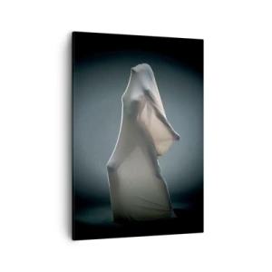 Obraz na płótnie - Sylwetka kobiety owiniętej w transparentny materiał na ciemnym tle - 50x70cm - Ukryte pragnienia - Nowoczesna dekoracja ścienna do salonu, kuchni i sypialni ARTTOR