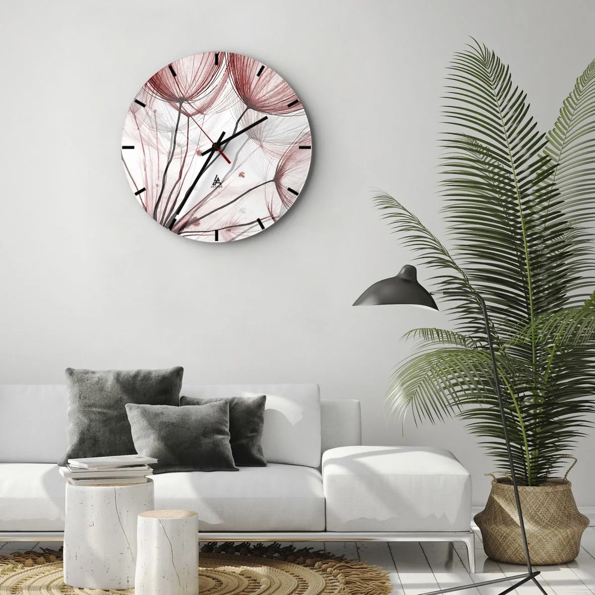 Zegar ścienny - Delikatne dmuchawce w odcieniach czerwieni i bieli - 30x30cm - Przed odlotem - Nowoczesna dekoracja ścienna do salonu, kuchni i sypialni ARTTOR