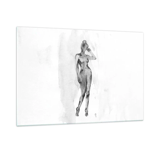 Obraz na szkle - Sylwetka kobiety w odcieniach szarości na białym tle - 120x80cm - Studium ideału kobiecości - Nowoczesna dekoracja ścienna do salonu, kuchni i sypialni ARTTOR