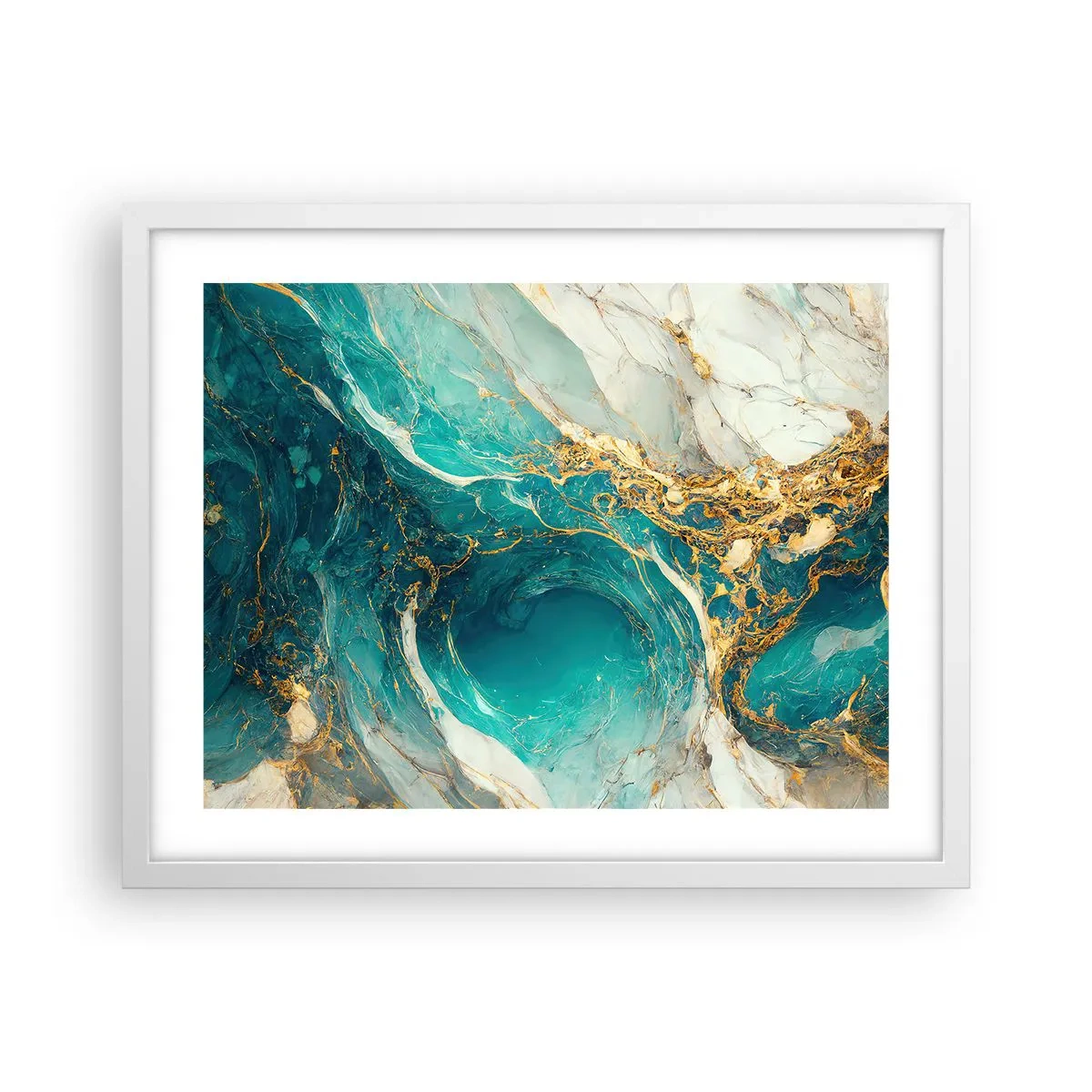 Plakat w białej ramie - Kompozycja z żyłami złota - 50x40 cm
