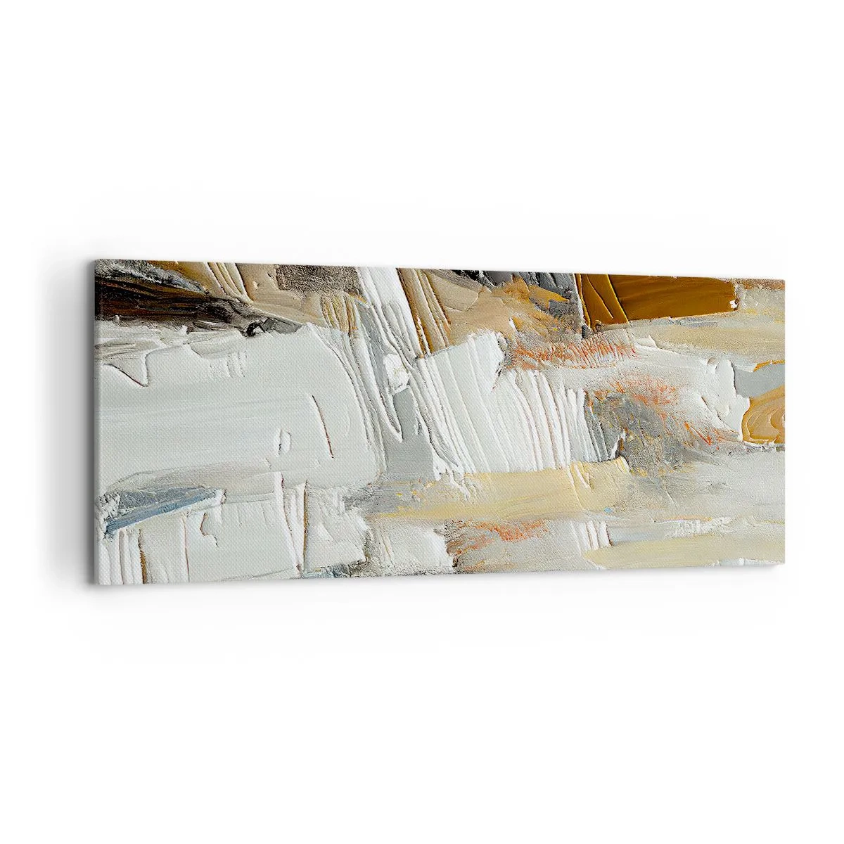 Obraz na płótnie - Teksturalna abstrakcja w odcieniach ziemi i bieli - 120x50cm - Barwne nawarstwienia - Nowoczesna dekoracja ścienna do salonu i sypialni ARTTOR