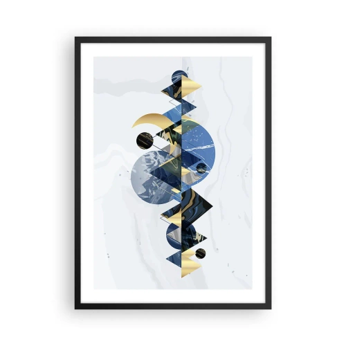 Plakat w czarnej ramie - Geometryczna abstrakcja z elementami złota i granatu - 50x70cm - Pejzaż geometryczny - Nowoczesna dekoracja ścienna do salonu i sypialni ARTTOR
