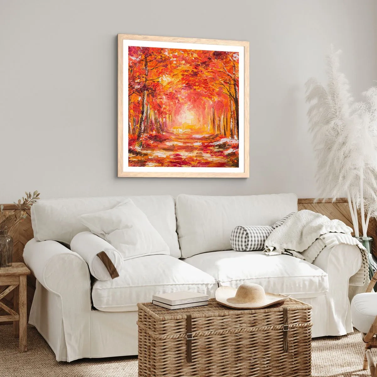 Plakat w ramie jasny dąb - Miedziany las - 60x60 cm