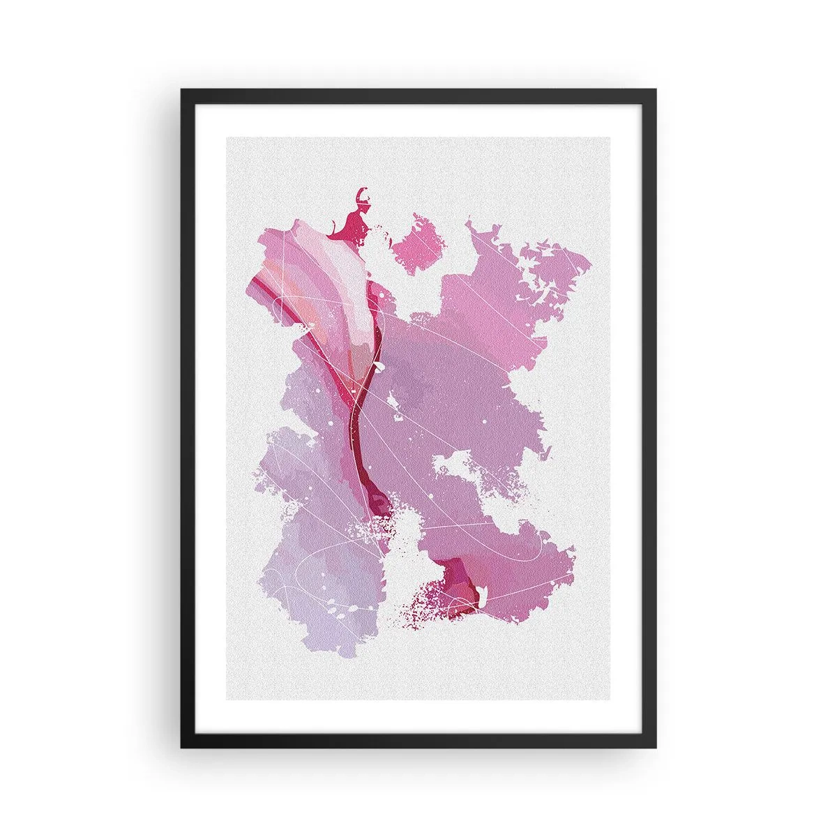 Plakat w czarnej ramie - Abstrakcyjna mapa w odcieniach różu i fioletu - 50x70cm - Mapa różowego świata - Nowoczesna dekoracja ścienna do salonu i sypialni ARTTOR