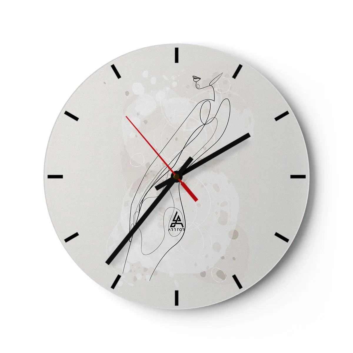 Zegar ścienny - Minimalistyczna sylwetka kobiety narysowana cienką linią na jasnym tle - 30x30cm - Pobłądzić spojrzeniem - Nowoczesna dekoracja ścienna do salonu, kuchni i sypialni ARTTOR