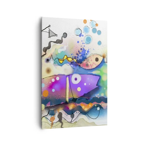 Obraz na płótnie - Abstrakcyjne ryby w kolorowej, surrealistycznej kompozycji - 80x120cm - Brak słów! - Nowoczesna dekoracja ścienna do salonu i sypialni ARTTOR