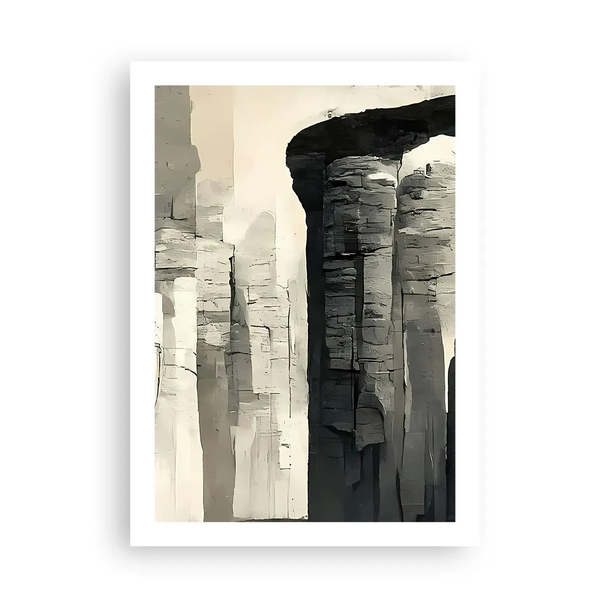 Plakat - Monumentalne formacje skalne w odcieniach szarości - 50x70cm - Majestat antyku - Nowoczesna dekoracja ścienna do salonu, kuchni i sypialni ARTTOR