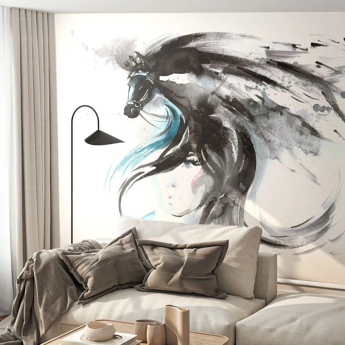 Fototapeta Premium Sand - Galop Czarnego Księcia - Zwierzęta, Koń, Grafika - 350x256 cm