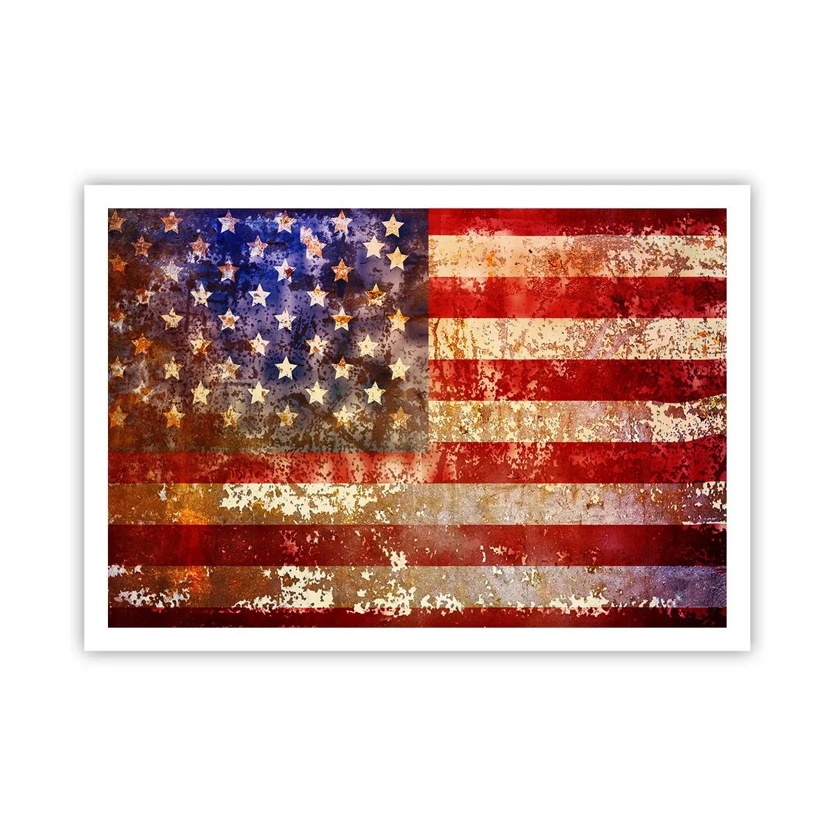 Plakat - Stylizowana flaga USA z efektem postarzenia - 100x70cm - Chwała nie przemija - Nowoczesna dekoracja ścienna do salonu i sypialni ARTTOR