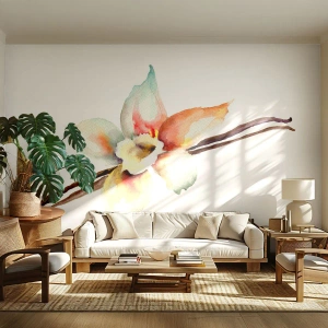 Fototapeta Premium Sand - Rozlana farbką słodycz - Kwiat Wanilii, Kwiat, Laska Wanilii - 150x105 cm