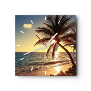 Zegar ścienny - Tropikalny zachód słońca nad plażą z palmami - 30x30cm - Lato pod palmami - Nowoczesna dekoracja ścienna do salonu i sypialni ARTTOR