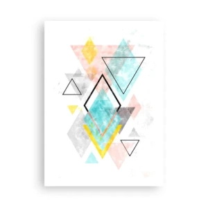 Plakat - Kolorowa kompozycja geometrycznych kształtów na białym tle - 50x70cm - Igraszka geometryczna - Nowoczesna dekoracja ścienna do salonu, kuchni i sypialni ARTTOR
