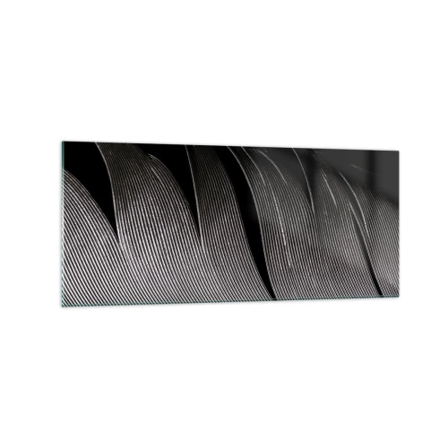 Obraz na szkle - Czarno-biała tekstura pióra w minimalistycznym stylu - 120x50cm - Pióro – cudowna konstrukcja - Nowoczesna dekoracja ścienna do salonu i sypialni ARTTOR
