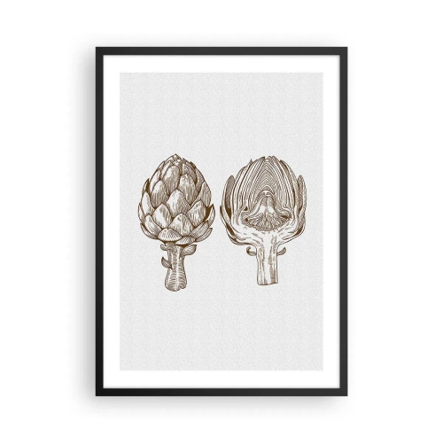 Plakat w czarnej ramie - Ilustracja dwóch karczochów w stylu vintage - 50x70cm - Lekcja anatomii - Nowoczesna dekoracja ścienna do salonu i sypialni ARTTOR