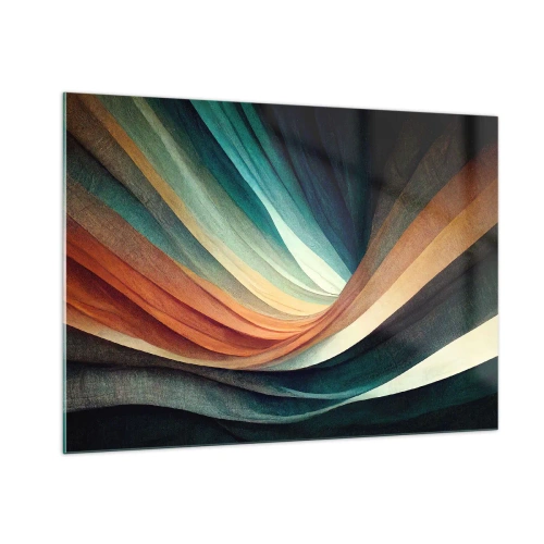 Obraz na szkle - Kolorowe fale w odcieniach turkusu, pomarańczu i beżu - 100x70cm - Utkane z barw - Nowoczesna dekoracja ścienna do salonu, kuchni i sypialni ARTTOR