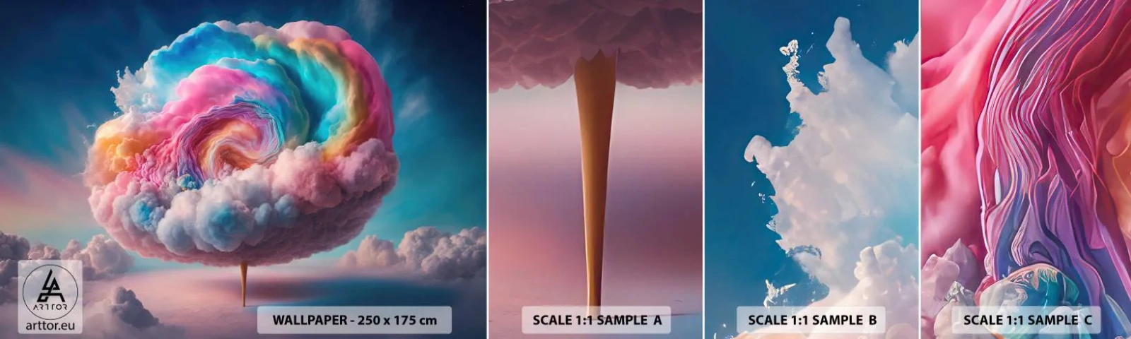 Fototapeta Próbka Standard Eco - Sen o wesołym miasteczku - Pastelowy, Chmury, Cukierkowy - 100x30 cm