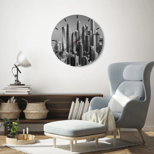 Zegar ścienny - Panorama nowoczesnego miasta w czerni i bieli - 30x30cm - Miasto nad pustynią - Nowoczesna dekoracja ścienna do salonu, kuchni i sypialni ARTTOR