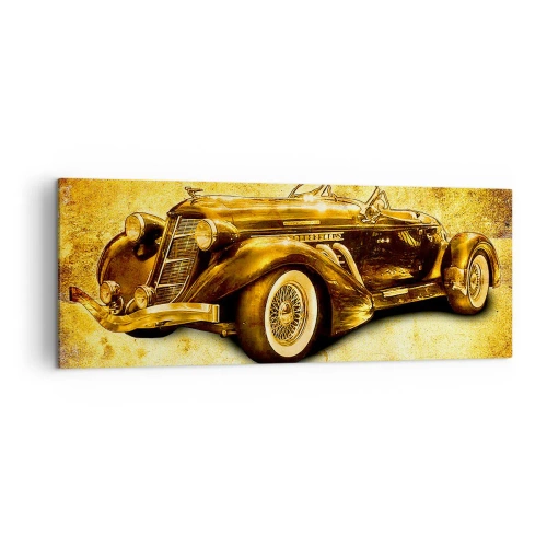 Obraz na płótnie - Złoty klasyczny kabriolet retro na tle vintage w ciepłych barwach - 140x50cm - Elita elit - Nowoczesna dekoracja ścienna do salonu i sypialni ARTTOR