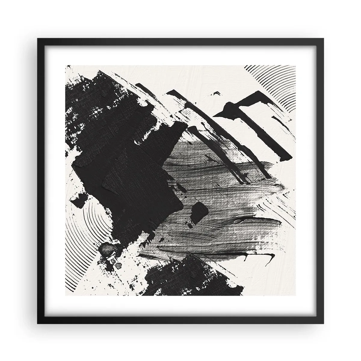 Plakat w czarnej ramie - Abstrakcja – ekspresja czerni - 50x50 cm