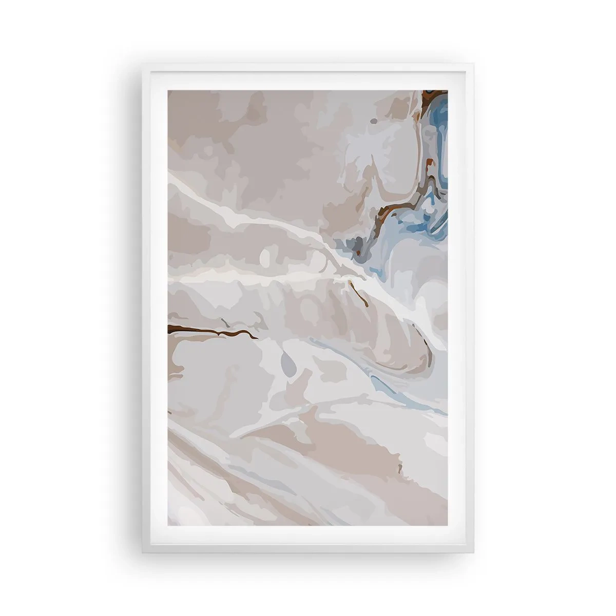 Plakat w białej ramie - Błękitne meandry pod bielą - 61x91 cm