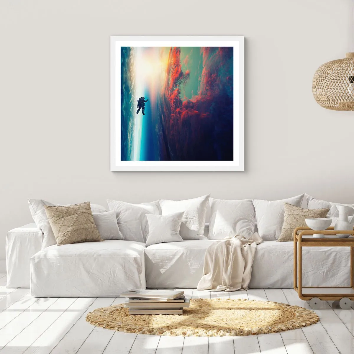 Plakat w białej ramie - Mierzyć się ze wszechświatem - 50x50 cm