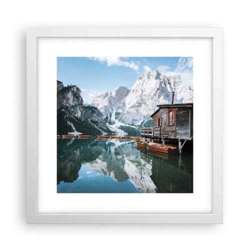 Plakat w białej ramie - Krystaliczny, górski poranek - 30x30 cm