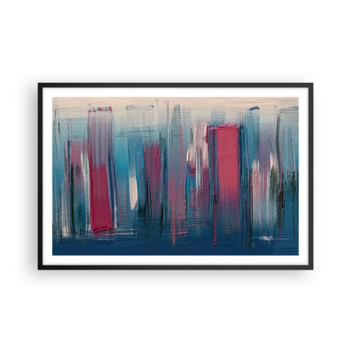 Plakat w czarnej ramie - Kompozycja wertykalna w błękicie i czerwieni - 91x61 cm