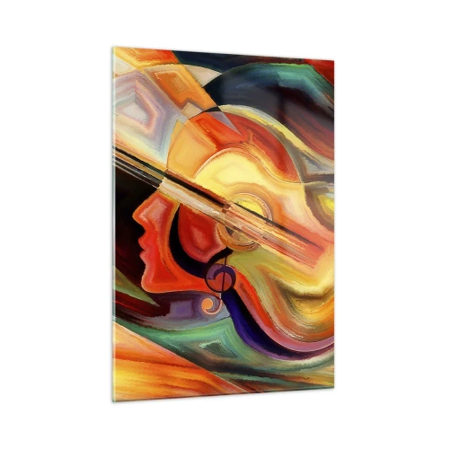 Obraz na szkle - Abstrakcyjny portret z gitarą w tle i nutami - 50x70cm - Wszystko gra - Nowoczesna dekoracja ścienna do salonu, kuchni i sypialni ARTTOR