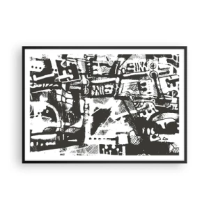 Plakat w czarnej ramie - Abstrakcyjny monochromatyczny wzór w stylu retro - 100x70cm - Porządek czy chaos? - Nowoczesna dekoracja ścienna do salonu i sypialni ARTTOR