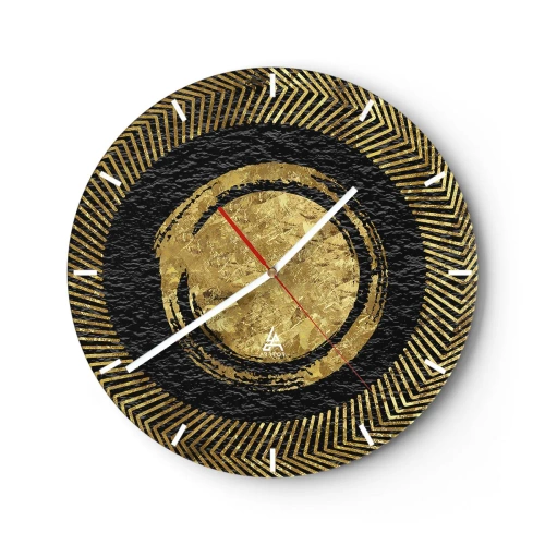 Zegar ścienny - Złote geometryczne wzory na czarnym tle w stylu glamour - 30x30cm - Kompozycja glamour - Nowoczesna dekoracja ścienna do salonu, kuchni i sypialni ARTTOR
