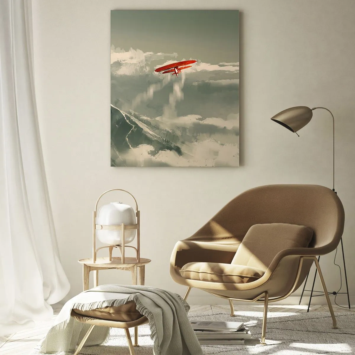 Obraz na szkle - Czerwony samolot nad ośnieżonymi górami - 70x100cm - Nieustraszony pionier - Nowoczesna dekoracja ścienna do salonu i sypialni ARTTOR