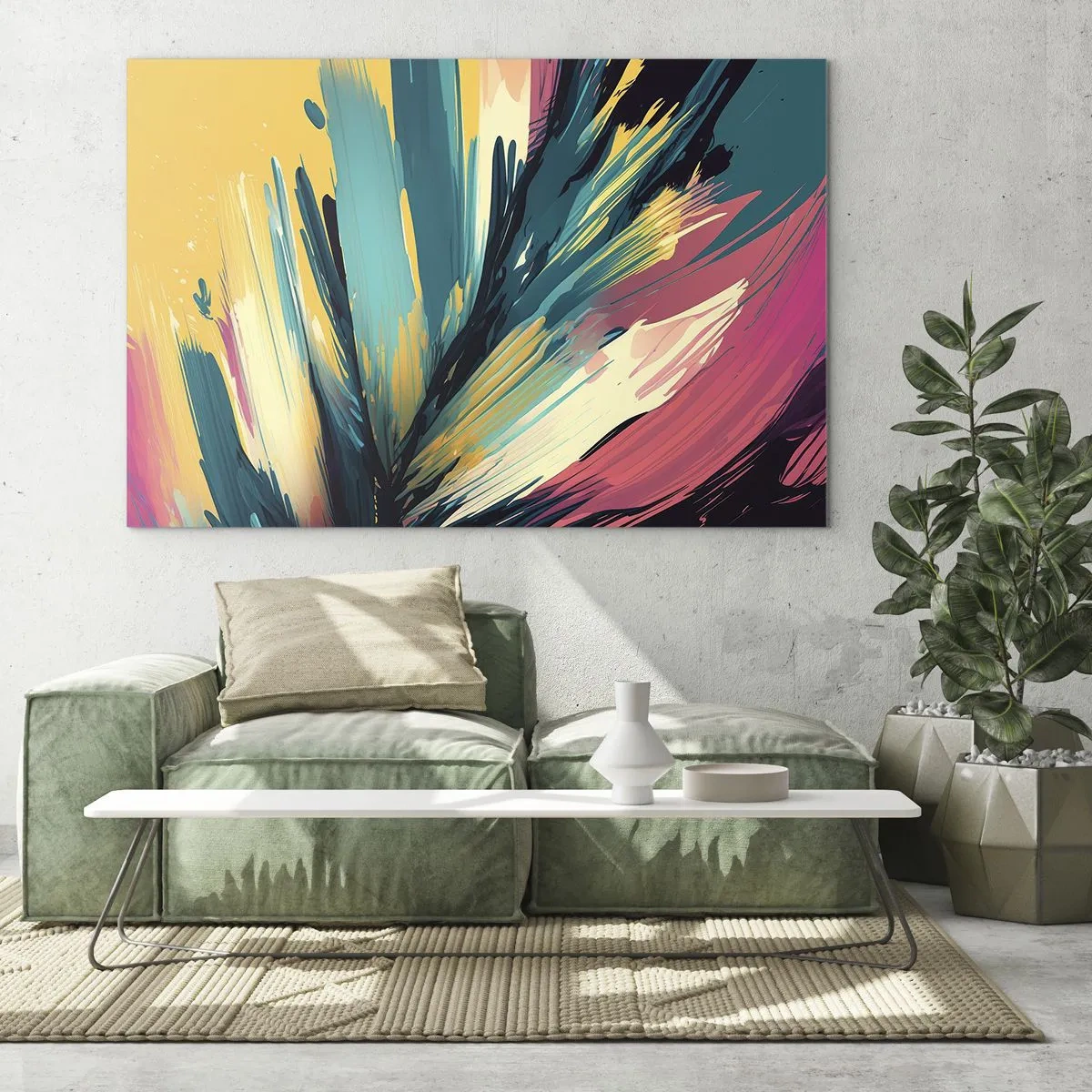 Obraz na szkle - Dynamiczne pociągnięcia pędzla w żywych kolorach - 70x50cm - Kompozycja – eksplozja radości - Nowoczesna dekoracja ścienna do salonu i sypialni ARTTOR