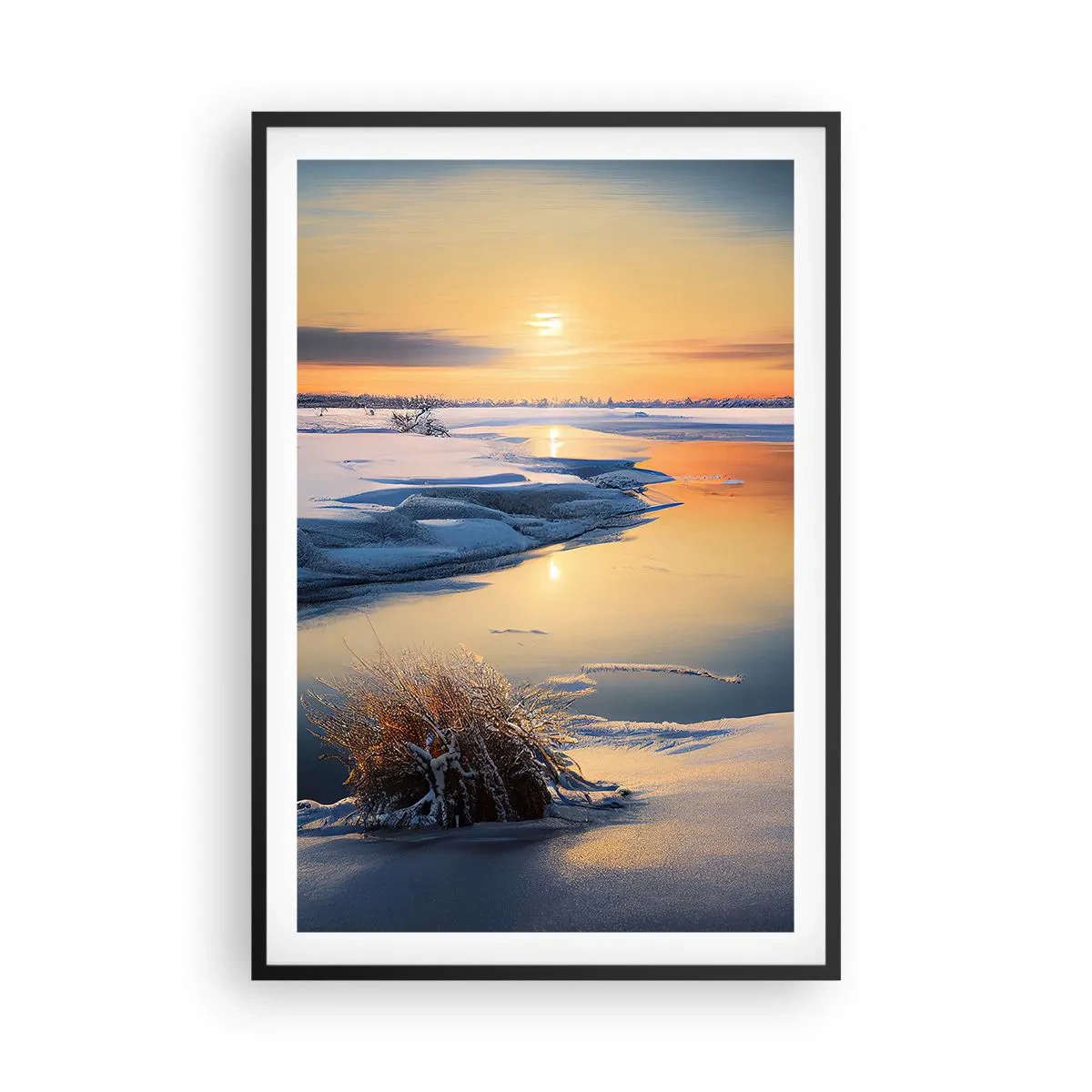 Plakat w czarnej ramie - Zimowy zachód słońca - 61x91 cm