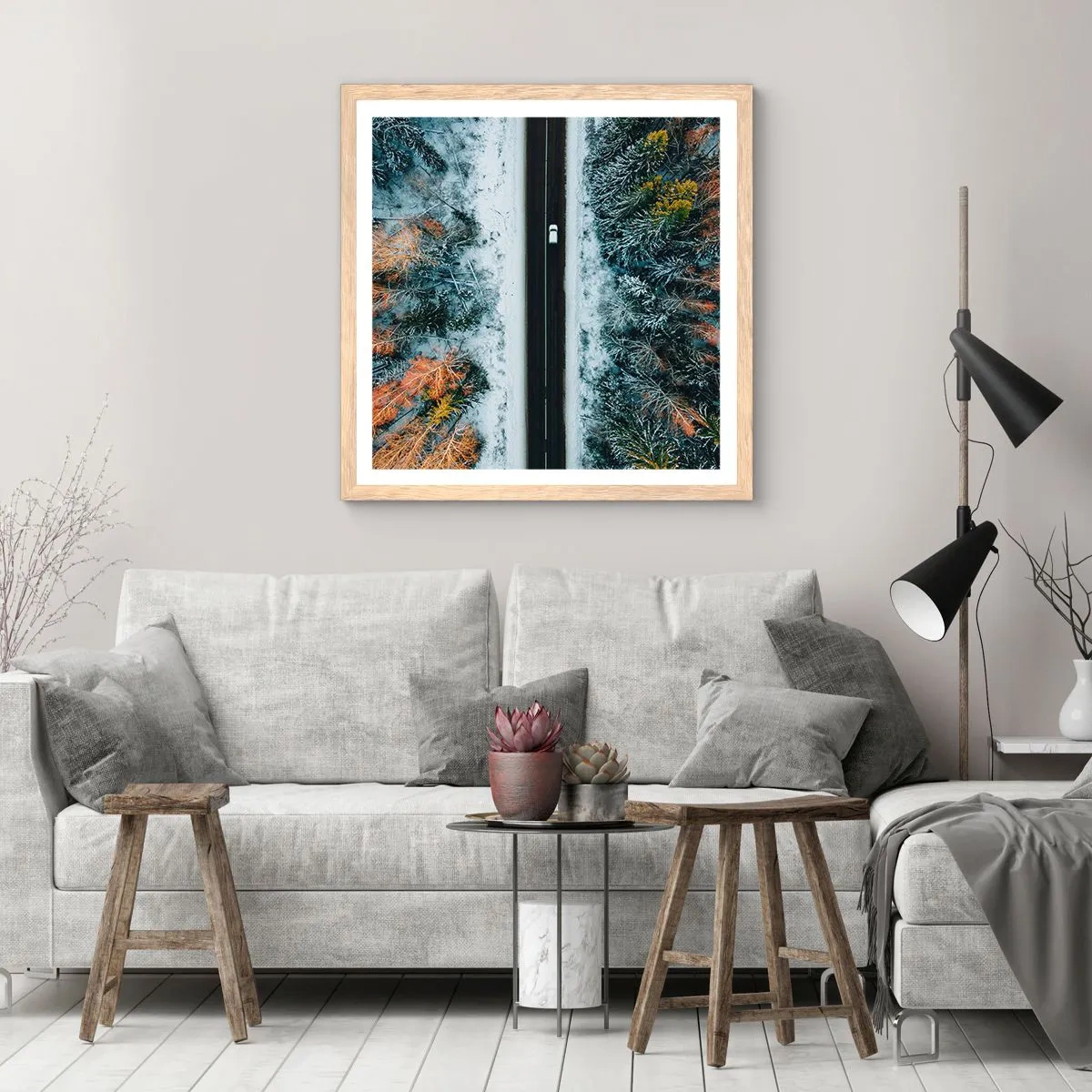 Plakat w ramie jasny dąb - Przeciąć zimowy las - 40x40 cm