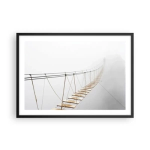 Plakat w czarnej ramie - Wiszący most we mgle z perspektywy minimalizmu - 70x50cm - Dokąd cię zaprowadzi? - Nowoczesna dekoracja ścienna do salonu i sypialni ARTTOR
